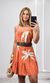 Vestido Viscolinho Reto Estampado - Laranja/Bege