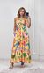 Vestido Decote Franzido Estampado - Laranja/Verde/Azul