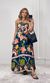Vestido Decote Franzido Estampado - Azul Marinho/Verde/Laranja