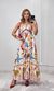Vestido Decote Franzido Estampado - Off/Lilás/Laranja