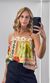 Blusa Alça Fina Estampada - Verde Claro/Bege/Laranja