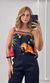 Blusa Alça Fina Estampada - Azul Marinho/Laranja/Verde