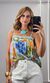 Blusa Alça Fina Estampada - Azul Claro/Laranja/Lilás