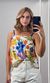 Blusa Alça Fina Estampada - Off/Laranja/Lilás