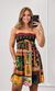 Vestido Busto Lastex Estampa - Azul Marinho/Verde/Laranja