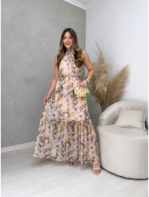 Vestido Longo Tule Bege - 60803 - CB SHOES