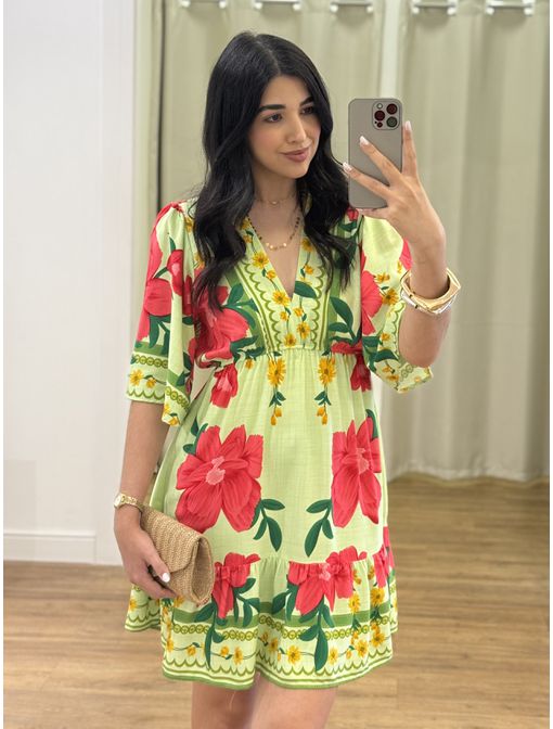 Vestido Floral Vermelho - 60820 - CB SHOES