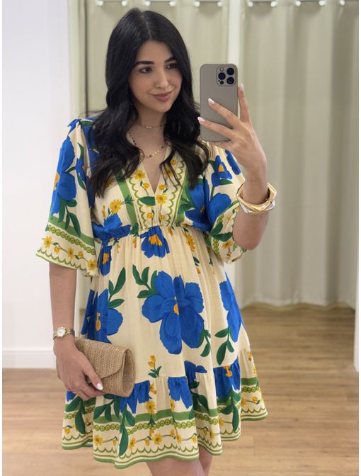 Vestido Floral Azul/Amarelo - 60821 - CB SHOES
