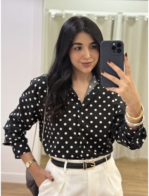 Camisa Poá Preta/Branco - 60701 - CB SHOES