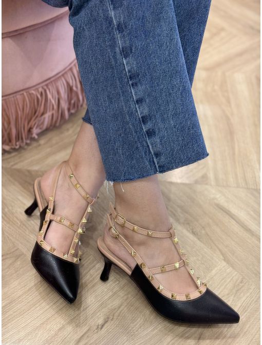 Scarpin Valen Preto com Bege - 943 - CB SHOES