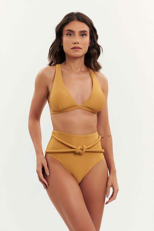 TOP BUZIOS CANELADO GOLD E CALCINHA IPANEMA CANELADO GOLD