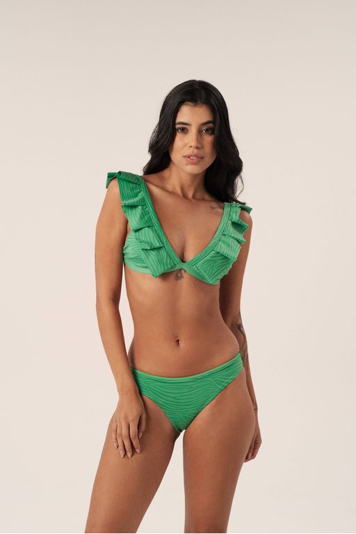 TOP CORTINÃO BABADOS ZOO GREEN E CALCINHA RETA ZOO GREEN