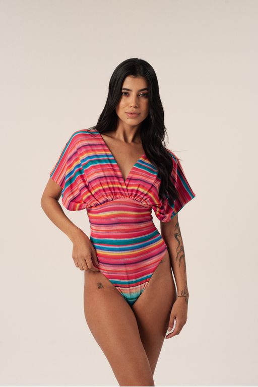 MAIÔ DRAPEADO MORCEGO LISTRADO SUNSET