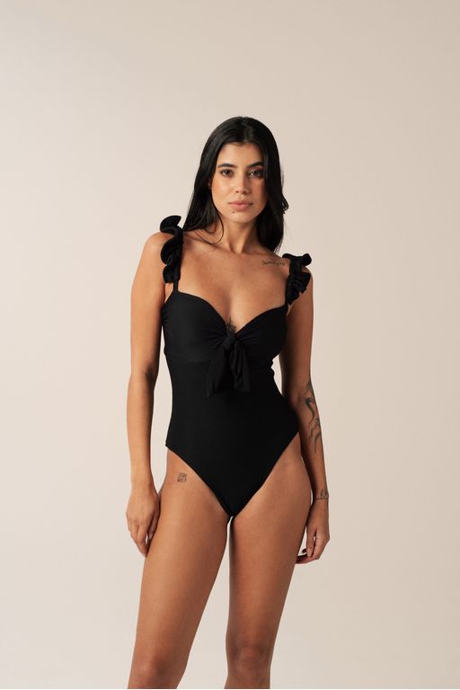 MAIô TOMARA QUE CAIA ALÇA BABADINHOS TEXTURA BLACK