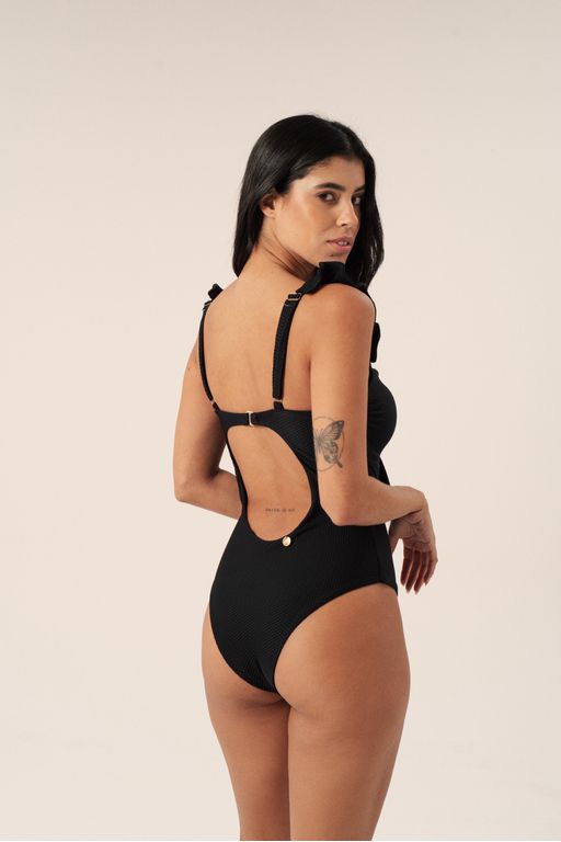 MAIô TOMARA QUE CAIA ALÇA BABADINHOS TEXTURA BLACK