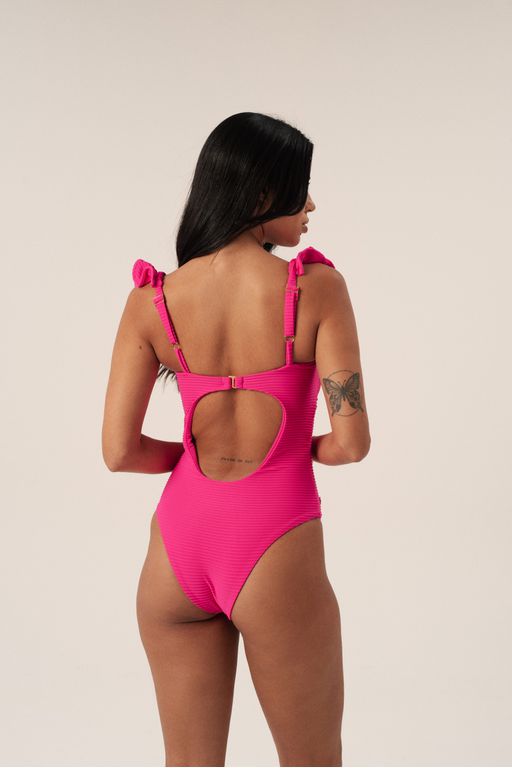 MAIÔ TOMARA QUE CAIA ALÇA BABADINHOS TEXTURA PINK