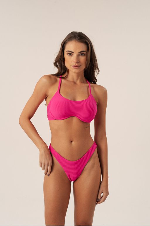 TOP ARO INTEIRO ALÇA ROLETE TEXTURA PINK E CALCINHA ASA DELTA TEXTURA PINK