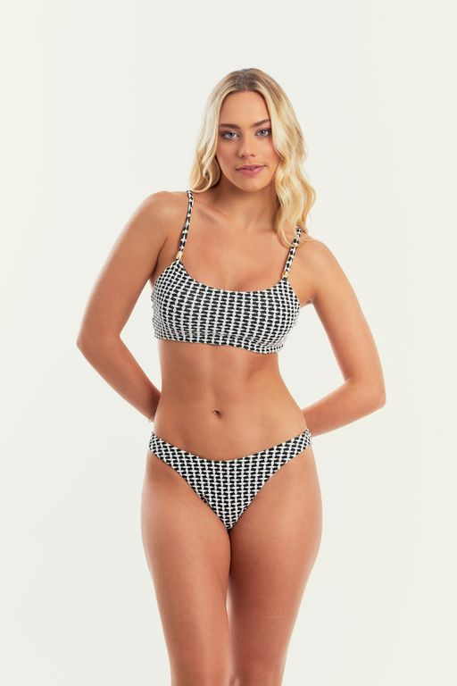 TOP SANTORINI JACQUARD PRETO E BRANCO E CALCINHA PIPA JACQUARD PRETO E BRANCO