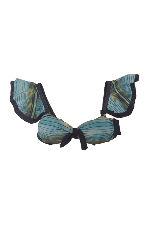 TOP FAIXA ALÇA BABADOS DUPLA FACE DENIM/ LISTRADO E CALCINHA FIXA DUPLA FACE DENIM/ LISTRADO