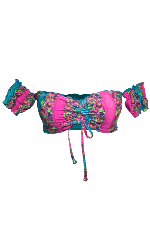 TOP CIGANINHA DUPLA FACE FLORAL ATENAS/ VERDE MENTA E CALCINHA RIPPLE ANATÔMICA DUPLA FACE FLORAL ATENAS/ VERDE MENTA