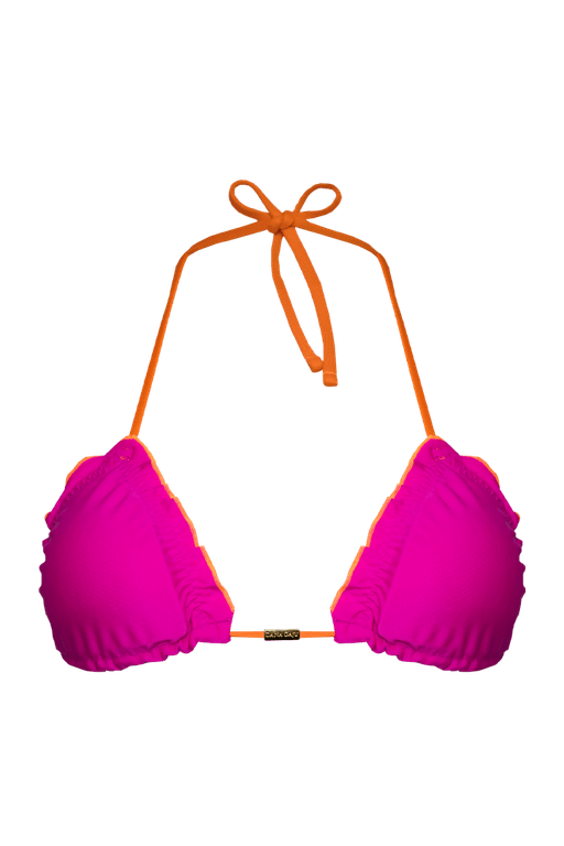 TOP CORTININHA RIPPLE DUPLA FACE LARANJA/ PINK E CALCINHA RIPPLE ANATÔMICA DUPLA FACE LARANJA/ PINK