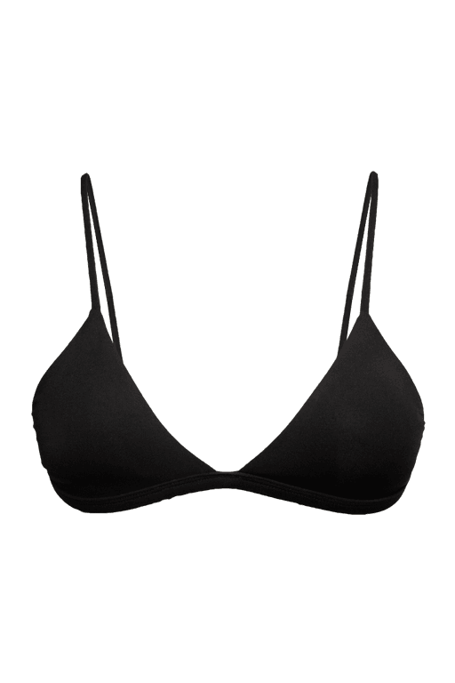 TOP TRIÂNGULO FIXO PRETO E CALCINHA ASA DELTA LISTRADO PRETO BRANCO 