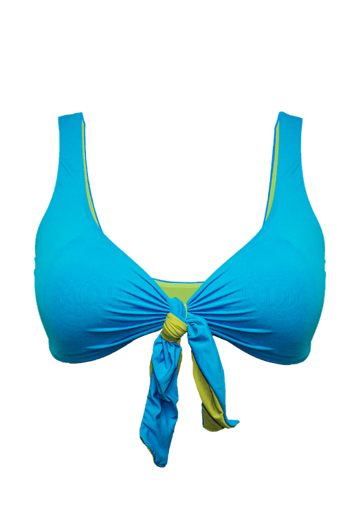 TOP AMARRADO NÓ DUPLA FACE TURQUESA/ VERDE ABACATE E CALCINHA LACINHO DUPLA FACE TURQUESA/ VERDE ABACATE 