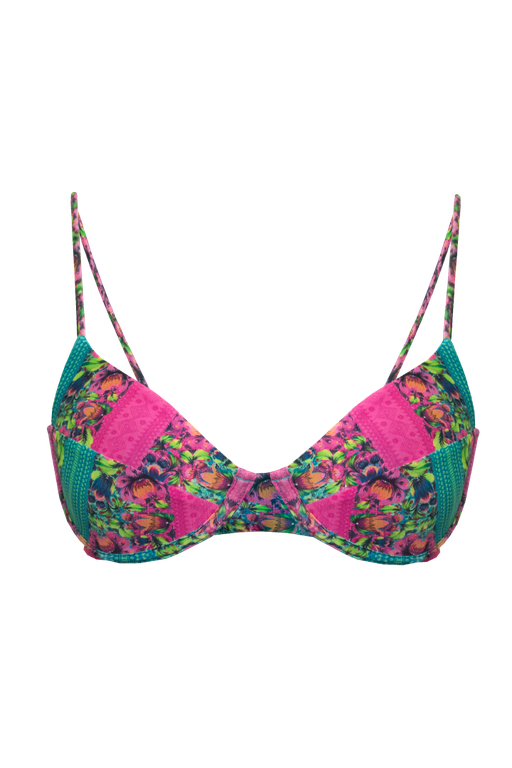 TOP MEIA TAÇA ARO FLORAL ATENAS E CALCINHA BORBOLETA DUPLA FACE FLORAL ATENAS 