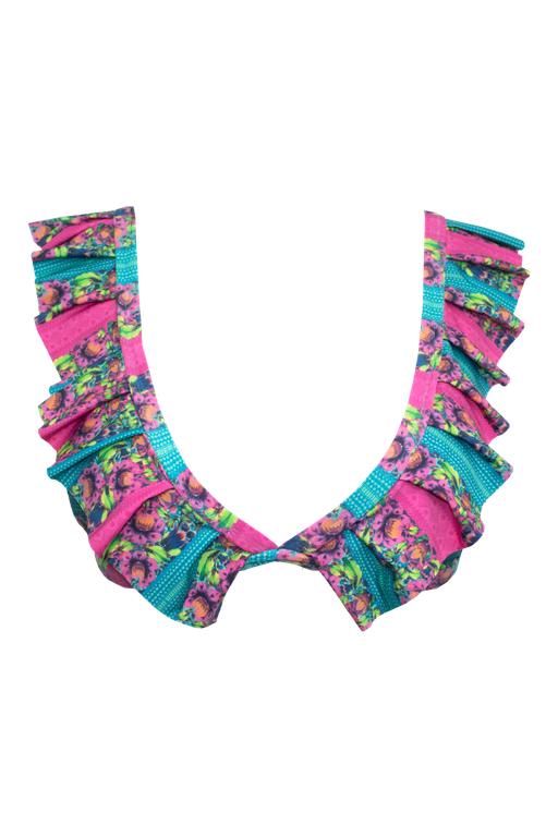 TOP CORTINÃO BABADOS FLORAL ATENAS E CALCINHA CÓS LARGO DUPLA FACE FLORAL ATENAS/ VERDE MENTA