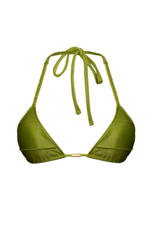 TOP CORTININHA PLISSADO TRANÇA CIRRÊ OLIVA E CALCINHA FIXA CIRRÊ OLIVA