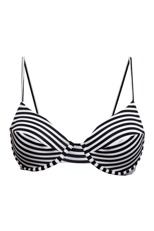 TOP MEIA TAÇA ARO LISTRADO PRETO BRANCO E CALCINHA BORBOLETA DUPLA FACE LISTRADO PRETO BRANCO