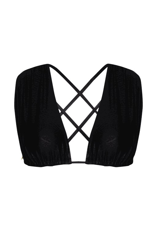 TOP FRENTE UNICA DRAPEADO COSTAS TRANÇADA CIRRÊ ZOO PRETO E CALCINHA COS LARGO CIRRÊ ZOO PRETO