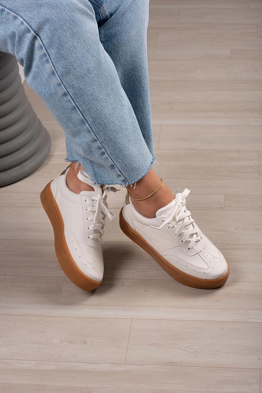 Tênis Solado Marrom_724- Branco/ Ouro - Carolina Lins