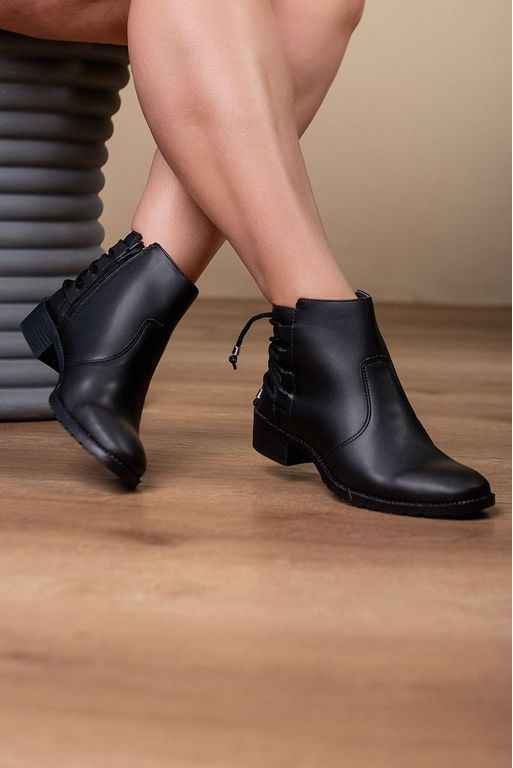Bota Cano Baixo Detalhe Cadarço_153- Preto - 153- ... - Use Isa Shoes