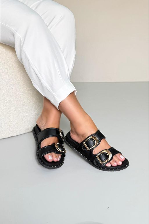 Sandália Papete Birken Fivela_3022- Preto - Carolina Lins