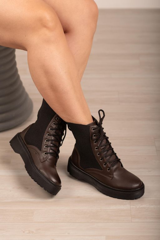 Bota Cano Alto Detalhe Meia_302 -Café - Carolina Lins