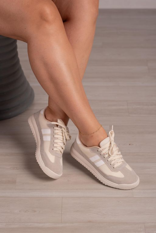 Tênis 2 Faixas Camurça_3105- Creme - Carolina Lins