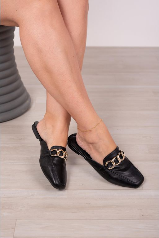 Mule Corrente Bico Quadrado_3158- Preto - 3158 - P... - Use Isa Shoes
