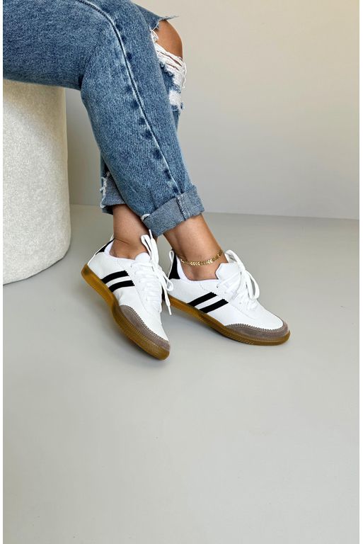Tênis 2 Faixas Básico_3203- Branco/ Cinza - 3203- ... - Use Isa Shoes
