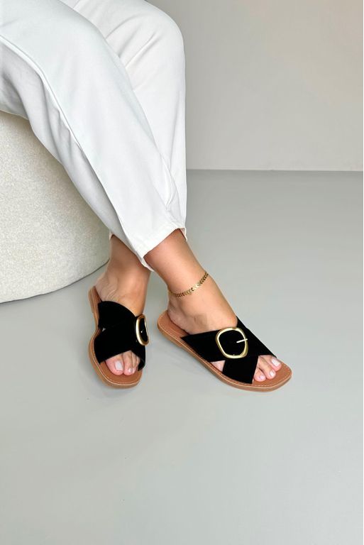 Sandália Rasteira Max Fivela_3340- Preto - Carolina Lins