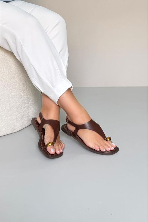 Sandália Rasteira Corte Laser Dedo_3468- Marrom - Carolina Lins