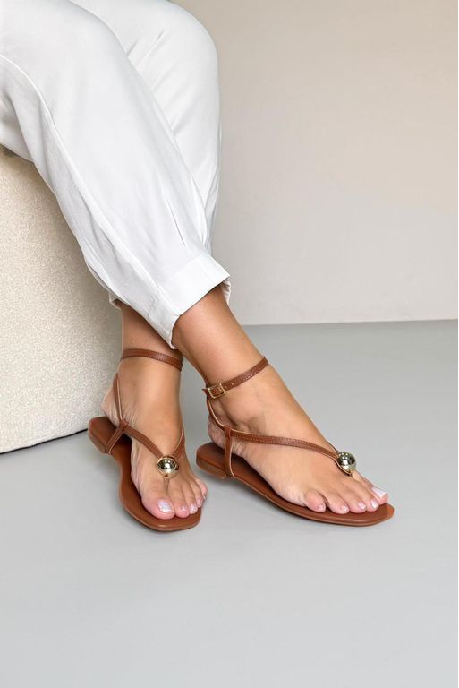 Sandália Rasteira Dedo Bola_3491- Caramelo - Carolina Lins