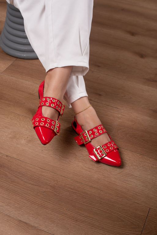 Sapatilha Slingback Ilhós 2 Fivelas_483- Vermelho