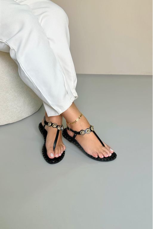 Sandália Rasteira Dedo Medalha_729- Preto