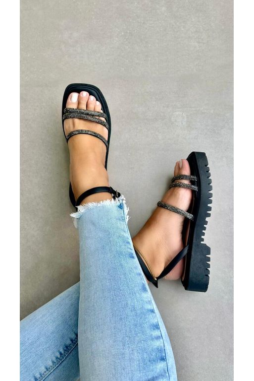 SANDÁLIA FLATFORM STRASS_1704 - PRETO - Carolina Lins