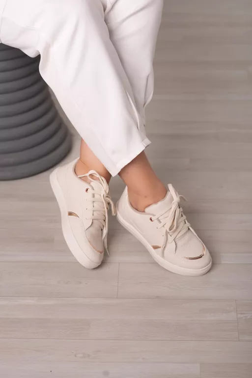 Tênis Básico Linhas Metalizadas_3060- Creme - Carolina Lins