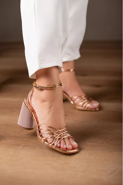 SANDÁLIA LUXO MULTITIRAS 9 CM_2035 - ROSE GOLD | Use Isa Shoes