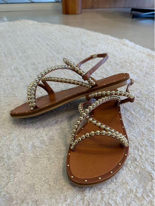 Rasteira CS Shoes Afrodite Caramelo E Dourado - K... - CS BY KATI