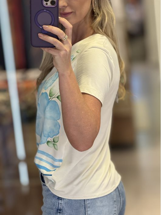Blusa Lez a Lez Manga Curta Estampada Em Bege 0710... - CS BY KATI