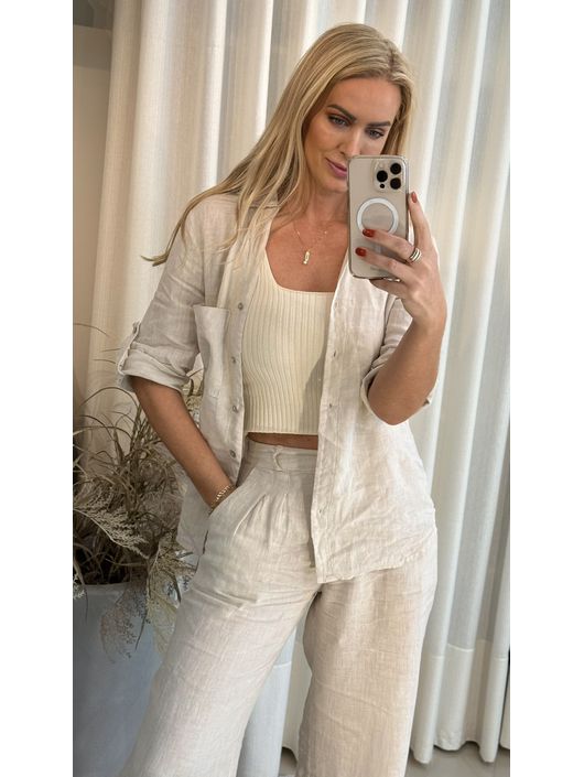  Camisa V Com Bolso Em Linho 100% Italiano Cru (28... - CS BY KATI